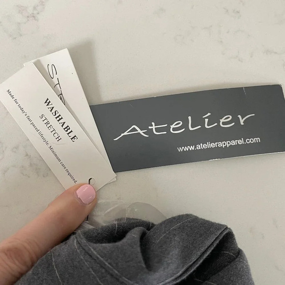 Atelier Straight Leg Poly Blend Washable Striped Pants Grey + White Sz 14 NWT - Picture 11 of 12